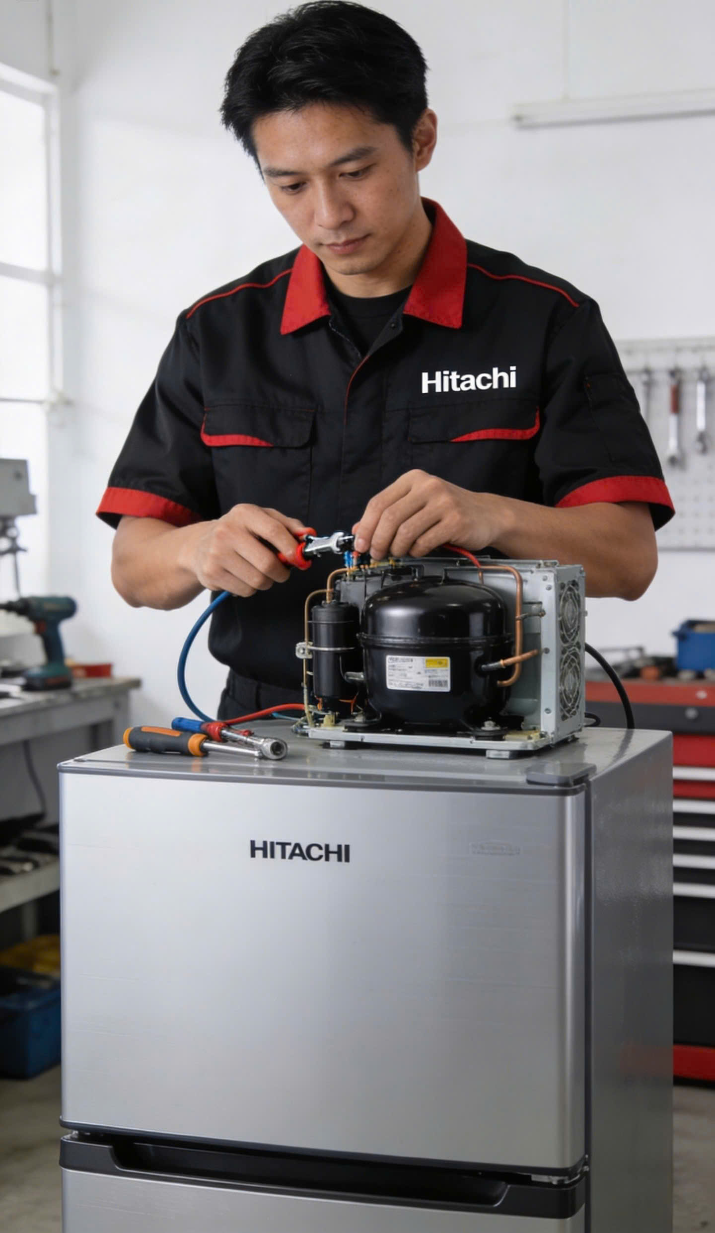 Kỹ thuật viên Hitachi được đào tạo chuyên nghiệp Kỹ thuật viên Hitachi được đào tạo chuyên nghiệp